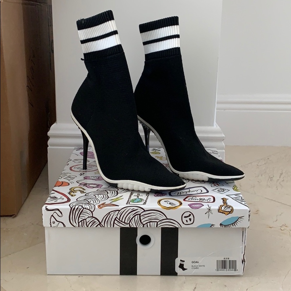 Jeffrey Campbell Black/White Sock Boots Size 8.5